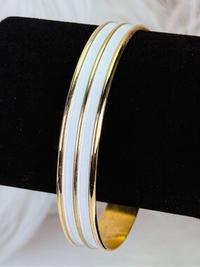 Elegant Goldtone and White Napier Bangle Bracelet